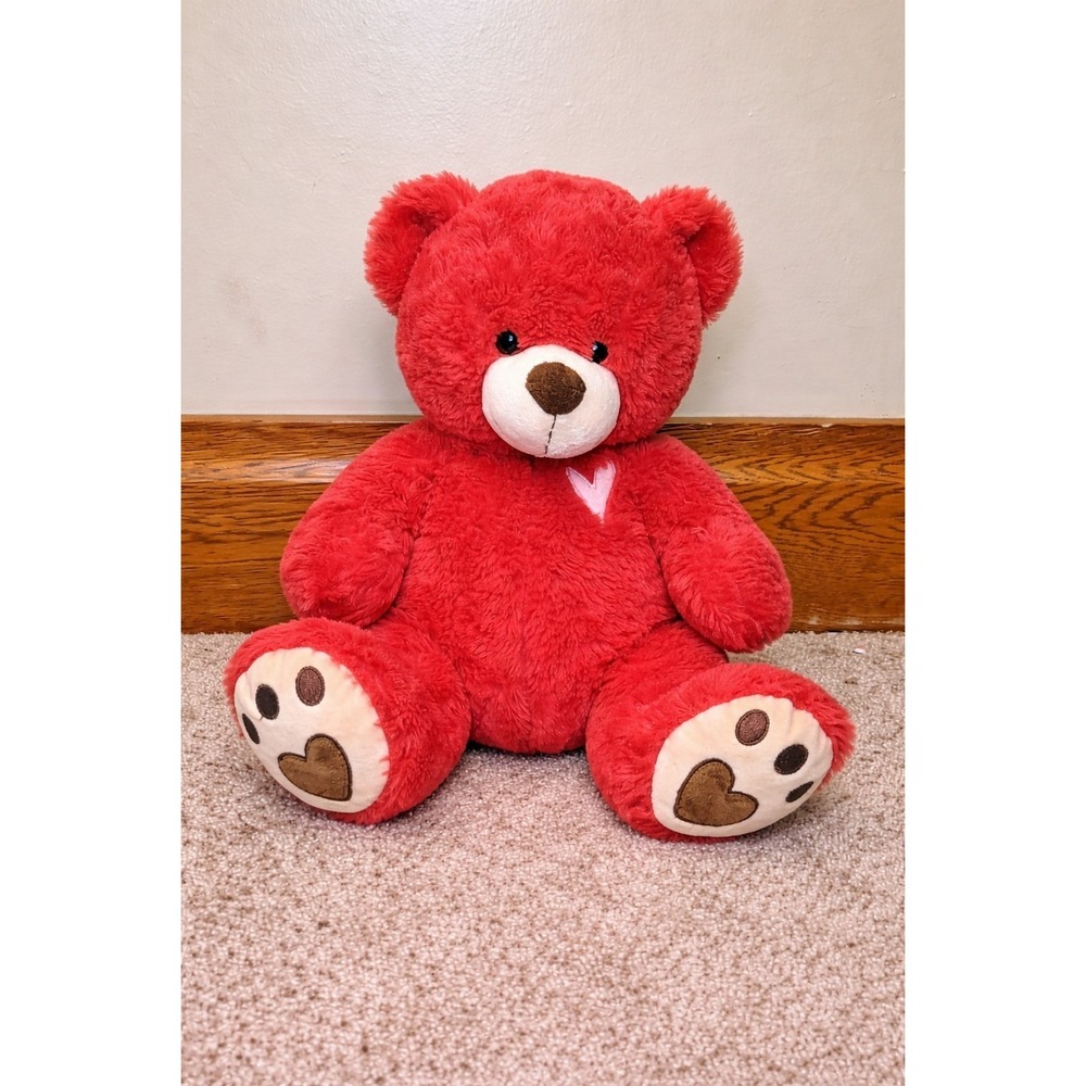 Dan Dee Collector's Choice Red Teddy Bear Plush Pink Heart Heart Paws 11"